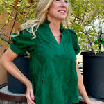 Floral embroidered short puff sleeve top in green at ooh la la! in Grapevine TX 76051