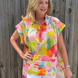 Flamingo Abstract Cap Slv Hi Lo Top at ooh la la! in Grapevine TX 76051
