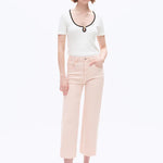 Pale dogwood jeans, high rise wide leg crop, raw hem denim, pink wide leg jeans, super stretch cropped jeans, women's spring denim, pastel wide leg pants, comfortable stretch jeans. at ooh la la! in Grapevine TX 76051