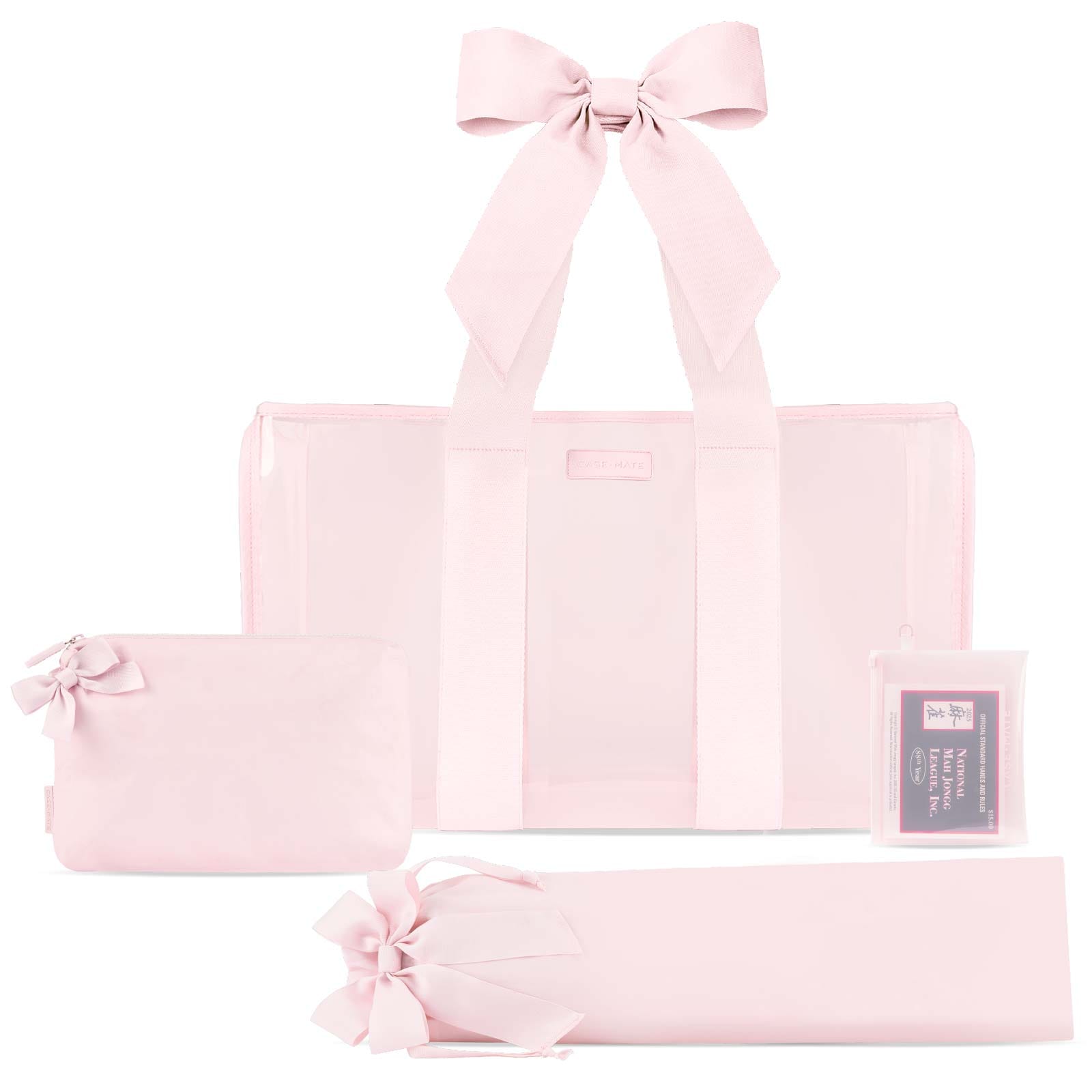 Case-Mate Ballet Pink Bow Mahjong Jelly Tote Set with matching accessories at ooh la la! in Grapevine TX 76051