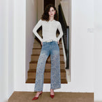 Crystal Embellished Velvet Floral Lace Wide Leg Jeans at ooh la la! in Grapevine TX 76051