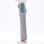 Crystal Embellished Velvet Floral Lace Wide Leg Jeans at ooh la la! in Grapevine TX 76051