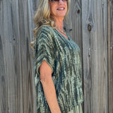 Made in Italy Satin Printed Pullover Blouse in Olive at ooh la la! in Grapevine TX 76051