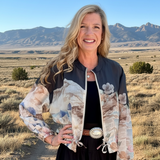 Santorini Print Sheer Bomber Jacket in black at ooh la la! in Grapevine TX 76051