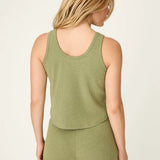 PJ Salvage Rib Knit Lounge Tank Top in Heather Dark Olive at ooh la la! in Grapevine TX 76051