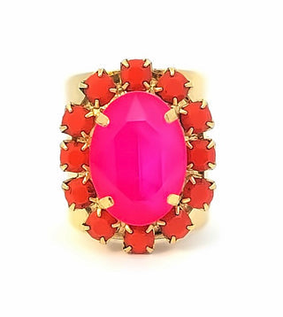 pink TOVA ring, adjustable ring, multi-stone ring, pink gemstone, cocktail ring, statement ring, halo setting, versatile sizing, fashion jewelry at ooh la la! in Grapevine TX 76051