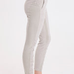 XCVI Cord Penny Legging in Whitecap Pigment, side view with ruffle seam detail