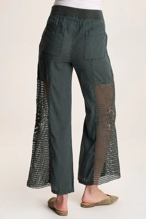 XCVI Tangent Linen/Crochet Pant in Silken Pine Pigment at ooh la la! in Grapevine TX 76051