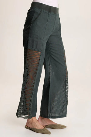 XCVI Tangent Linen/Crochet Pant in Silken Pine Pigment at ooh la la! in Grapevine TX 76051