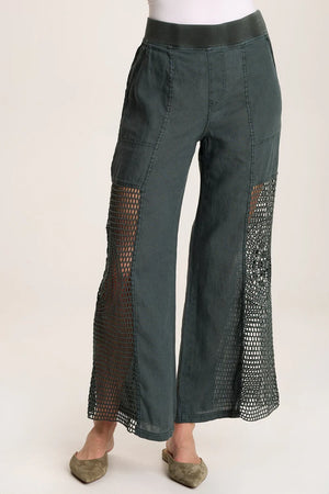 XCVI Tangent Linen/Crochet Pant in Silken Pine Pigment at ooh la la! in Grapevine TX 76051