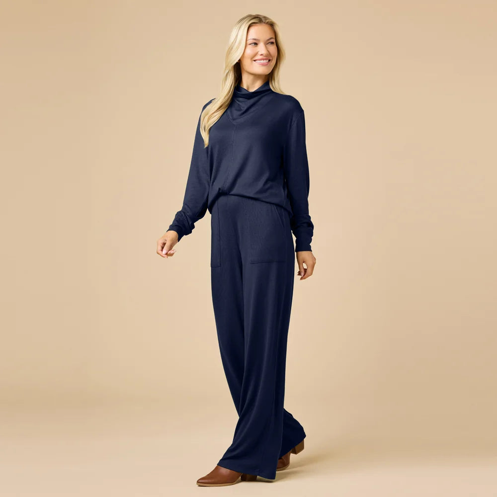 Dream Cowl Neck Lounge Set in Midnight Navy at ooh la la! in Grapevine TX 76051