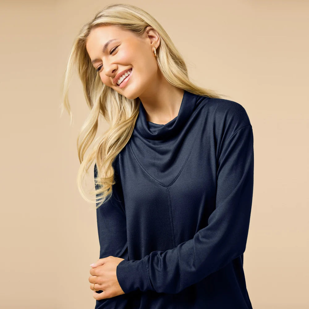 Dream Cowl Neck Lounge Set in Midnight Navy at ooh la la! in Grapevine TX 76051