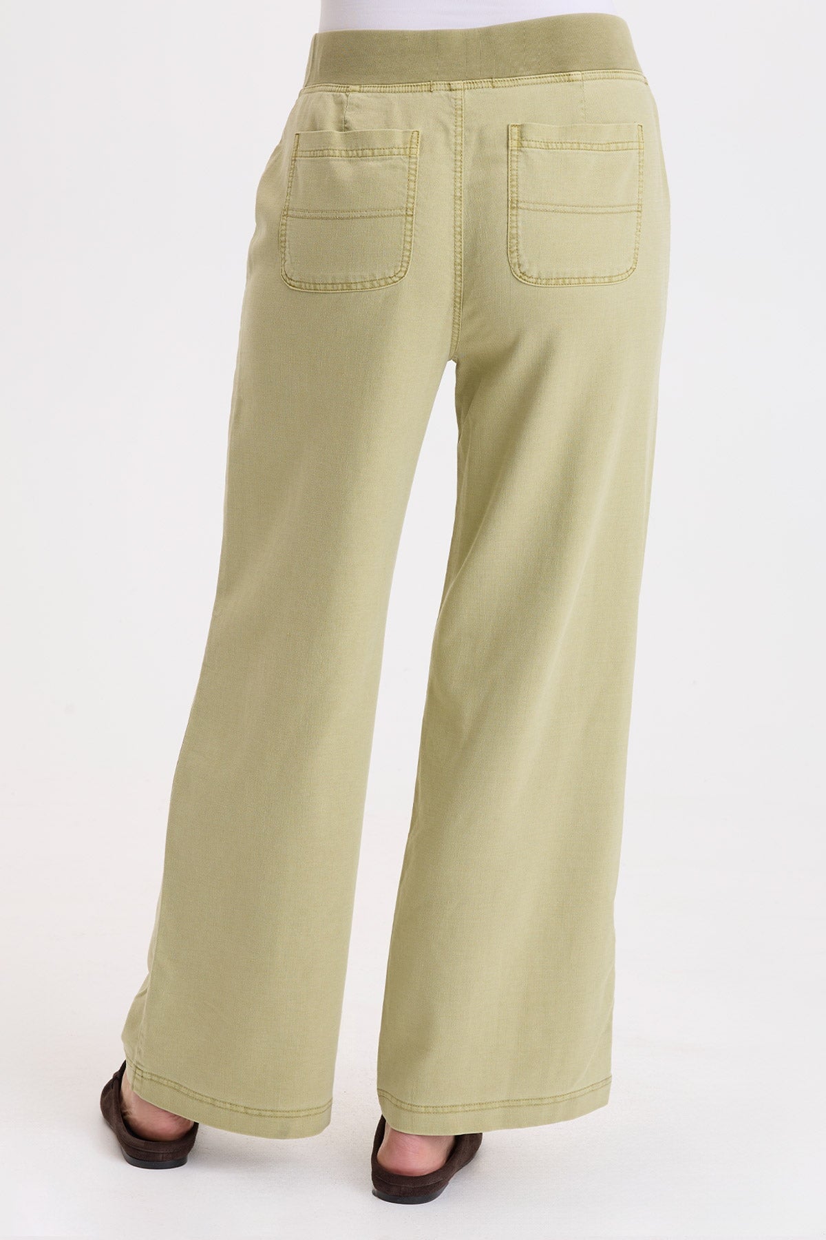 XCVI Riven Tencel Twill Wide Leg Pant in Artichoke Pigment, back view showing patch pockets