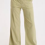 XCVI Riven Tencel Twill Wide Leg Pant in Artichoke Pigment sage green with patch pockets