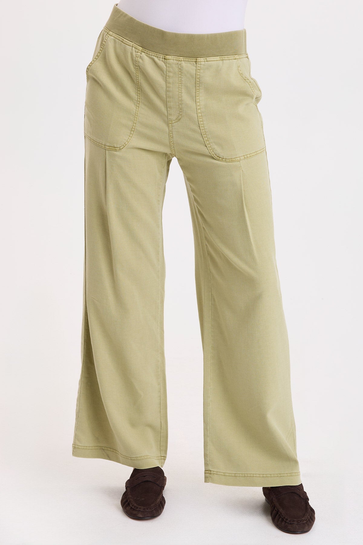 XCVI Riven Tencel Twill Wide Leg Pant in Artichoke Pigment sage green with patch pockets