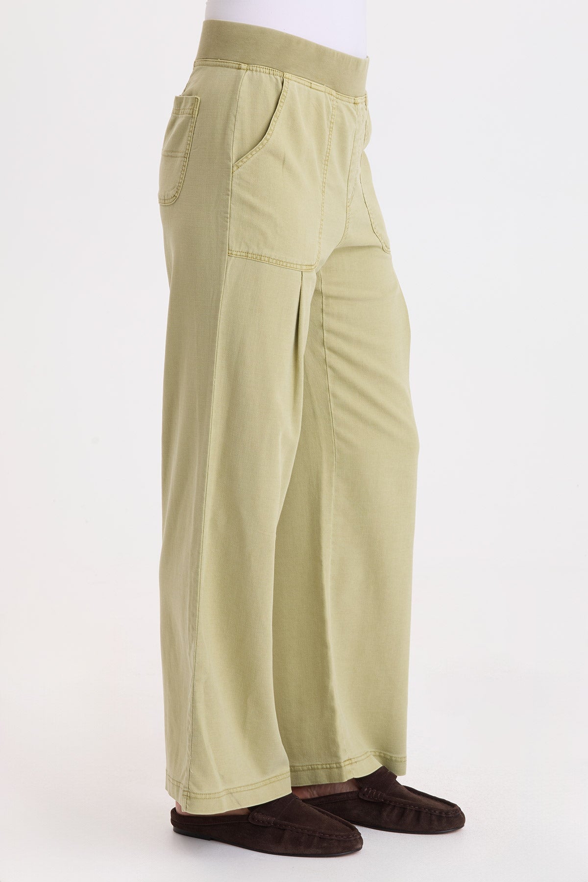 XCVI Riven Tencel Twill Wide Leg Pant in Artichoke Pigment sage green, side view