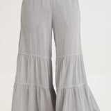 XCVI Lando Wide Leg Pants in Soft Pebble Pigment with tiered ruffle hem detail
