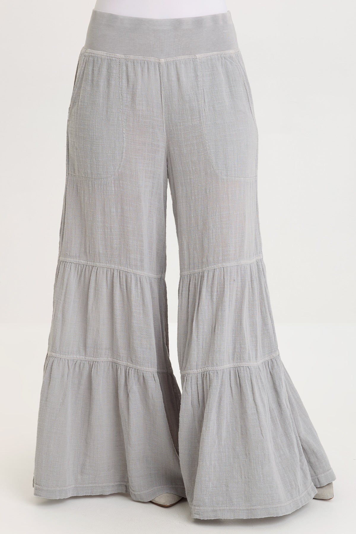 XCVI Lando Wide Leg Pants in Soft Pebble Pigment with tiered ruffle hem detail