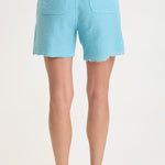 XCVI Elvio Shorts in Mermaid Tail Pigment aqua terry cloth, back view on model