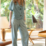 XCVI Jedd Short Sleeve Jacket in Thunderclap Pigment light blue at ooh la la! in Grapevine TX 76051