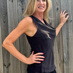 Molly Bracken satin draped neck top in black at ooh la la! in Grapevine TX 76051