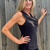 Molly Bracken satin draped neck top in black at ooh la la! in Grapevine TX 76051