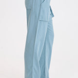 XCVI Robbie Basket-Weave Pant in Thunderclap Pigment teal with large cargo pockets at ooh la la! in Grapevine TX 76051