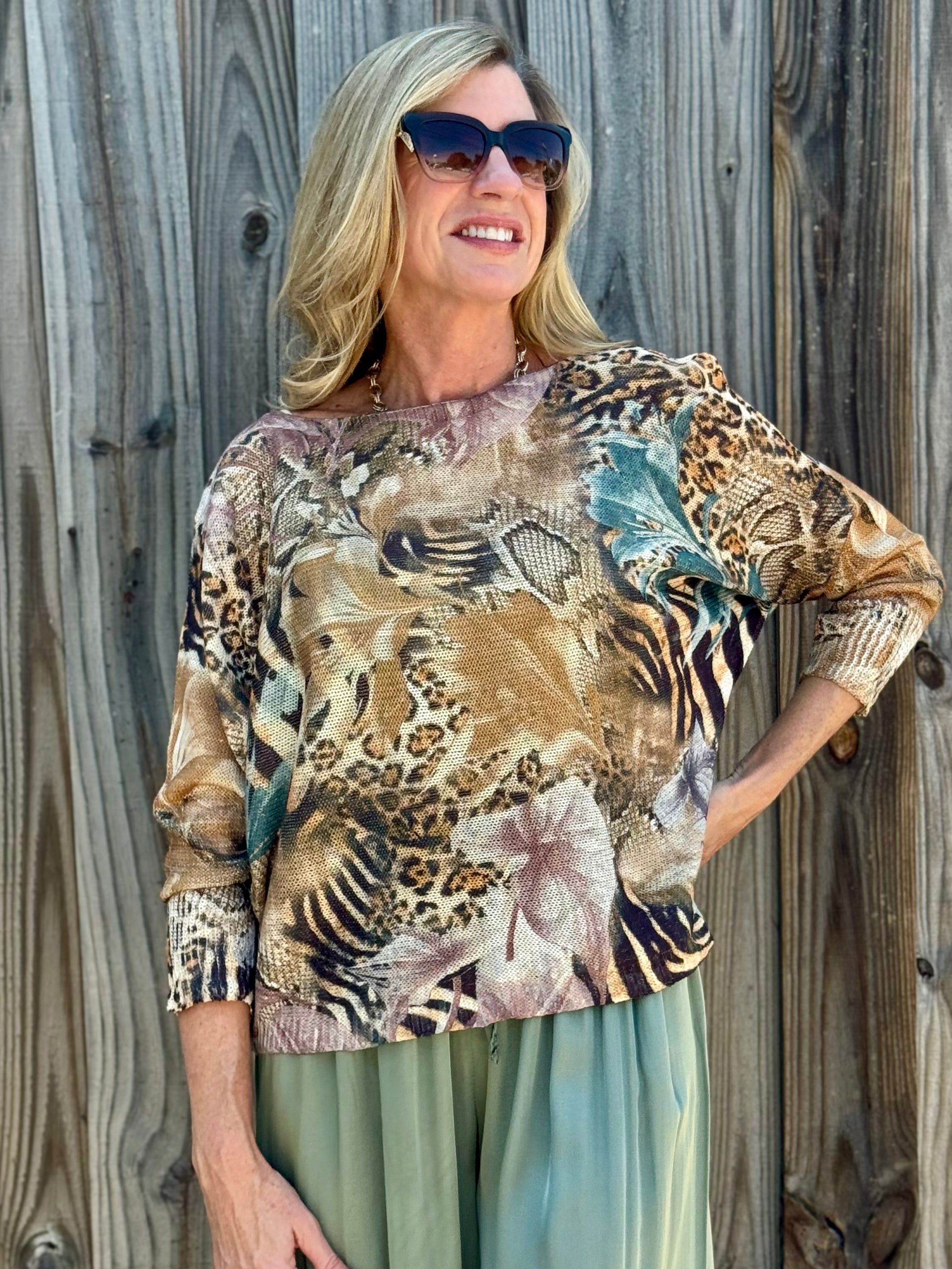 Shimmer Jungle Floral Batwing Sweater at ooh la la! in Grapevine TX 76051