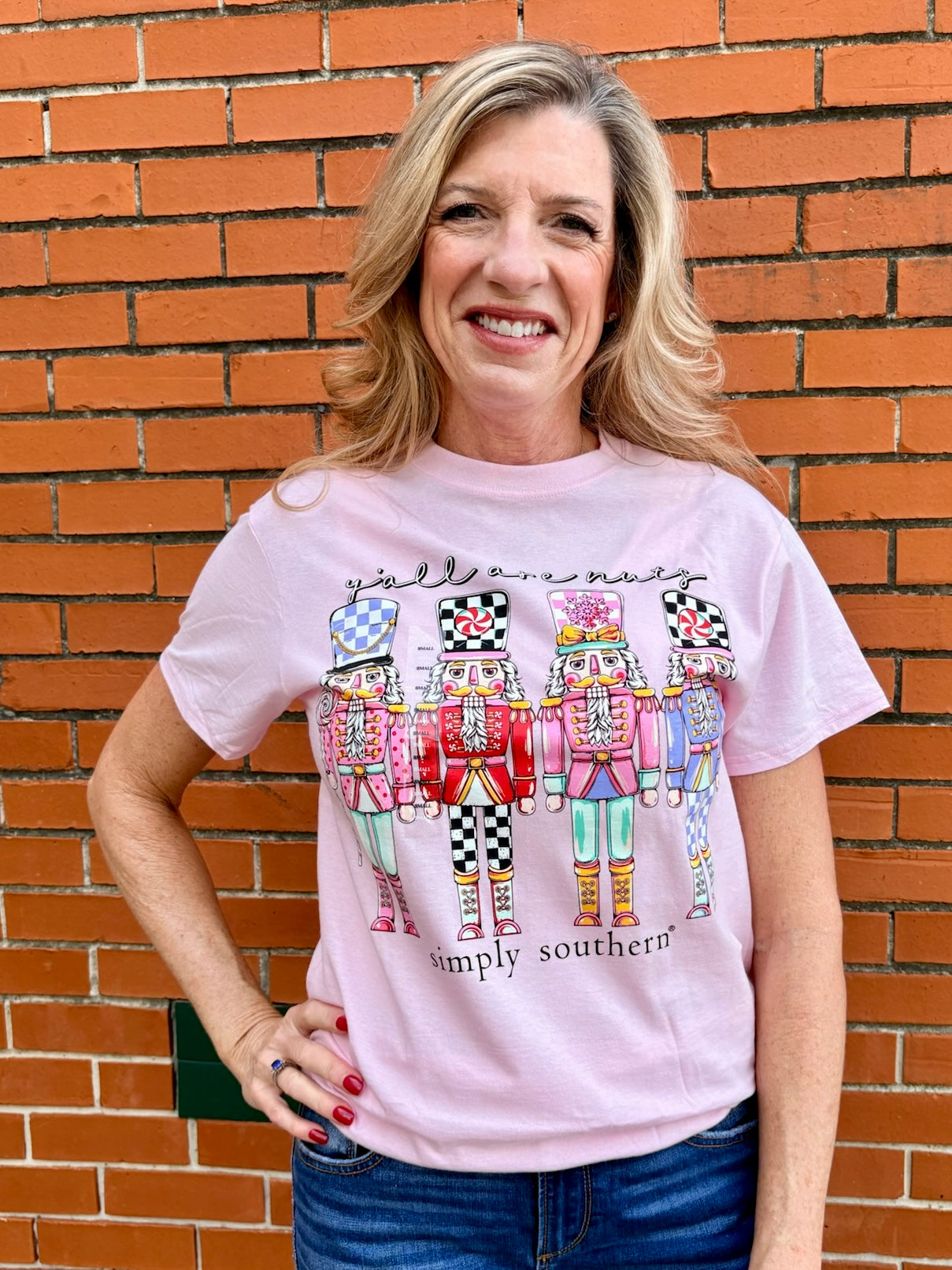 Simply Southern Y'all Are Nuts Nutcracker graphic tee in peony pink at ooh la la! in Grapevine TX 76051