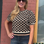 Abstract Pattern Short Puff Sleeve Knit Top at ooh la la! in Grapevine TX 76051