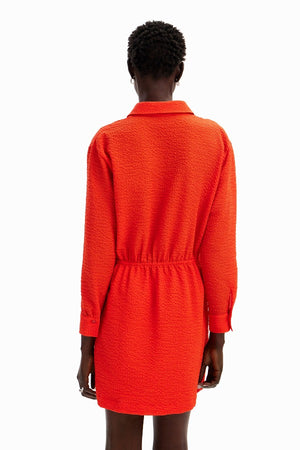 Desigual Short Textured Shirt Dress in Red at ooh la la! in Grapevine TX 76051