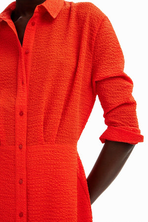 Desigual Short Textured Shirt Dress in Red at ooh la la! in Grapevine TX 76051