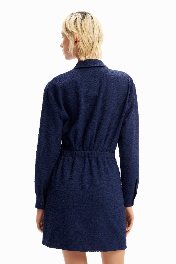 Desigual Short Textured Shirt Dress in Dark Blue at ooh la la! in Grapevine TX 76051