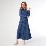 Judith Long Sleeve Denim Tiered Maxi Dress at ooh la la! in Grapevine TX 76051