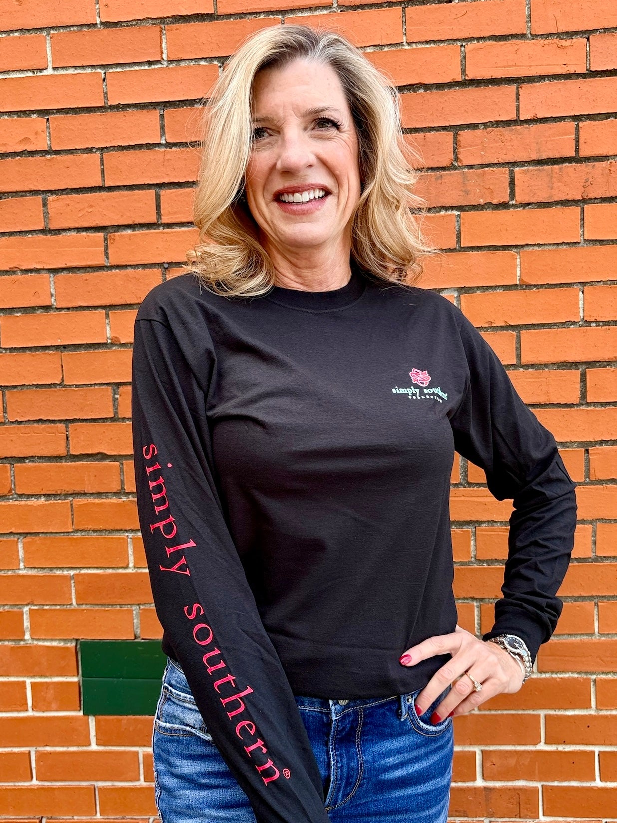 Simply Southern Christmas Tree Long Sleeve Tee In black at ooh la la! in Grapevine TX 76051