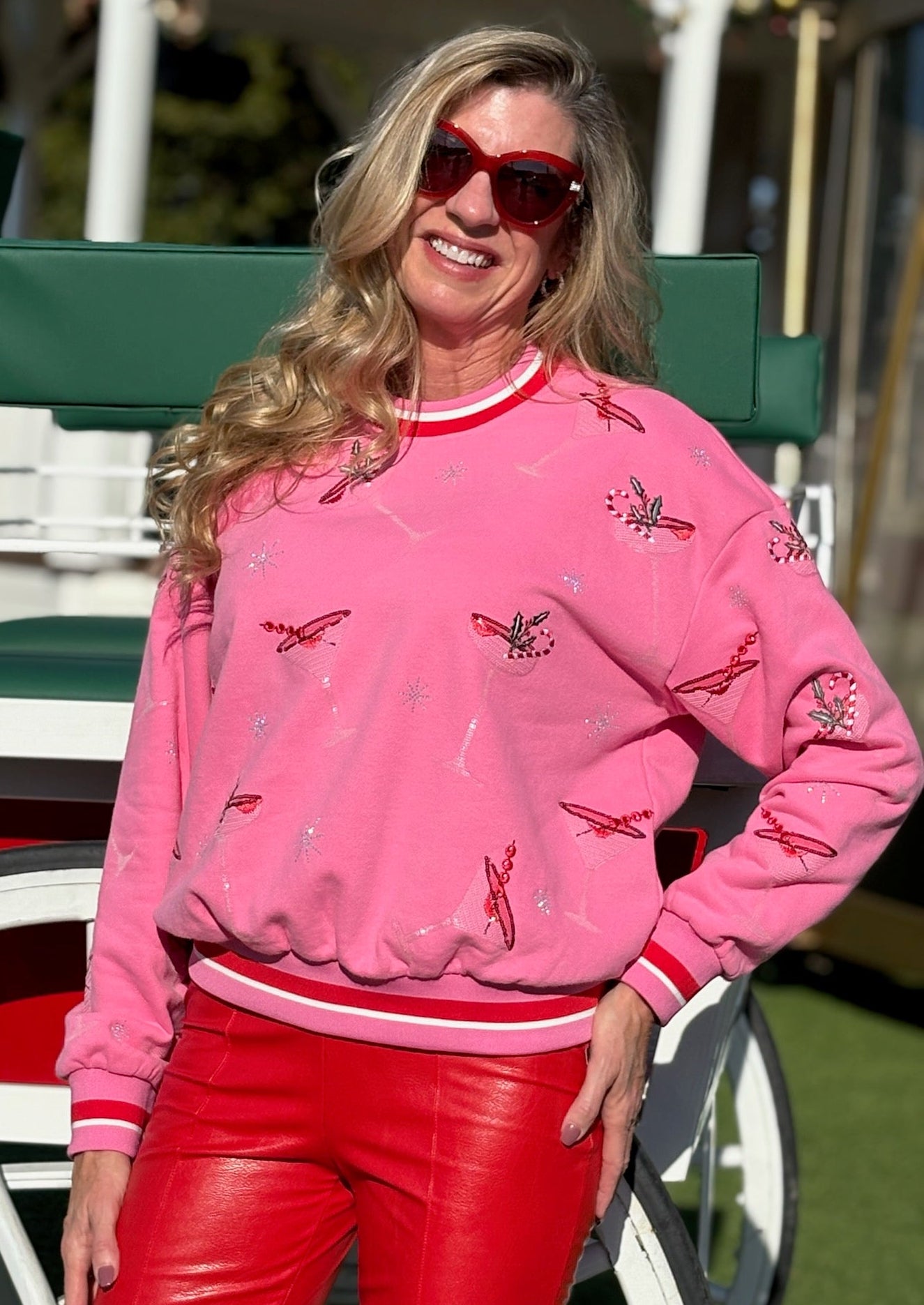 Queen of Sparkles Bright Pink Christmas Cocktail Sweatshirt at ooh la la! in Grapevine TX 76051