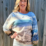 Queen of Sparkles Multi Beach Scene sparkly oversized Sweatshirt at ooh la la! in Grapevine TX 76051