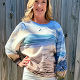 Queen of Sparkles Multi Beach Scene sparkly oversized Sweatshirt at ooh la la! in Grapevine TX 76051