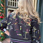 Queen of Sparkles Black Multi Rainbow Trim Martini Sweatshirt at ooh la la! in Grapevine TX 76051
