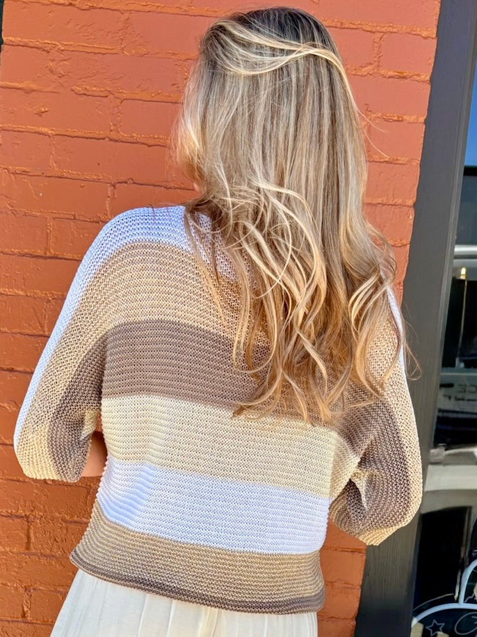 Glitter Stripe Boat Neck Sweater in taupe at ooh la la! in Grapevine TX 76051
