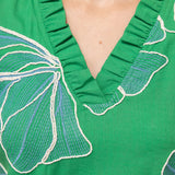 Floral embroidered top, green ruffle blouse, V-neck summer top, women's boho clothing, embroidered floral shirt, ruffle sleeve top, woven summer blouse.
ooh la la! in Grapevine TX 76051