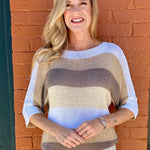 Glitter Stripe Boat Neck Sweater in taupe at ooh la la! in Grapevine TX 76051