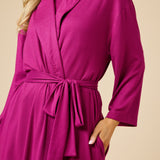 Woman wearing Softies Dream Shawl Collar Robe in magenta at ooh la la! in Grapevine TX 76051