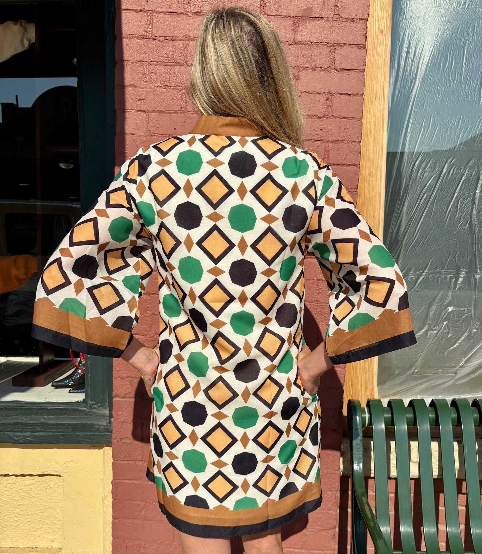 Jade by Melody Tam Split Neck Bell Sleeve Caftan Dress at ooh la la! in Grapevine TX 76051