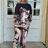 Satin Village Print Pant In black at ooh la la! in Grapevine TX 76051