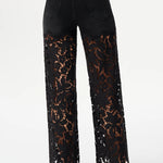Bayeas High Rise Embroidered Floral Lace Wide Leg Jeans in Inkgauze black at ooh la la! in Grapevine TX 76051