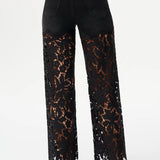 Bayeas High Rise Embroidered Floral Lace Wide Leg Jeans in Inkgauze black at ooh la la! in Grapevine TX 76051