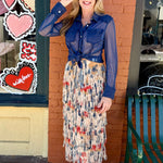 Printed Fringe Midi Skirt in Tan Cactus Flower at ooh la la! in Grapevine TX 76051
