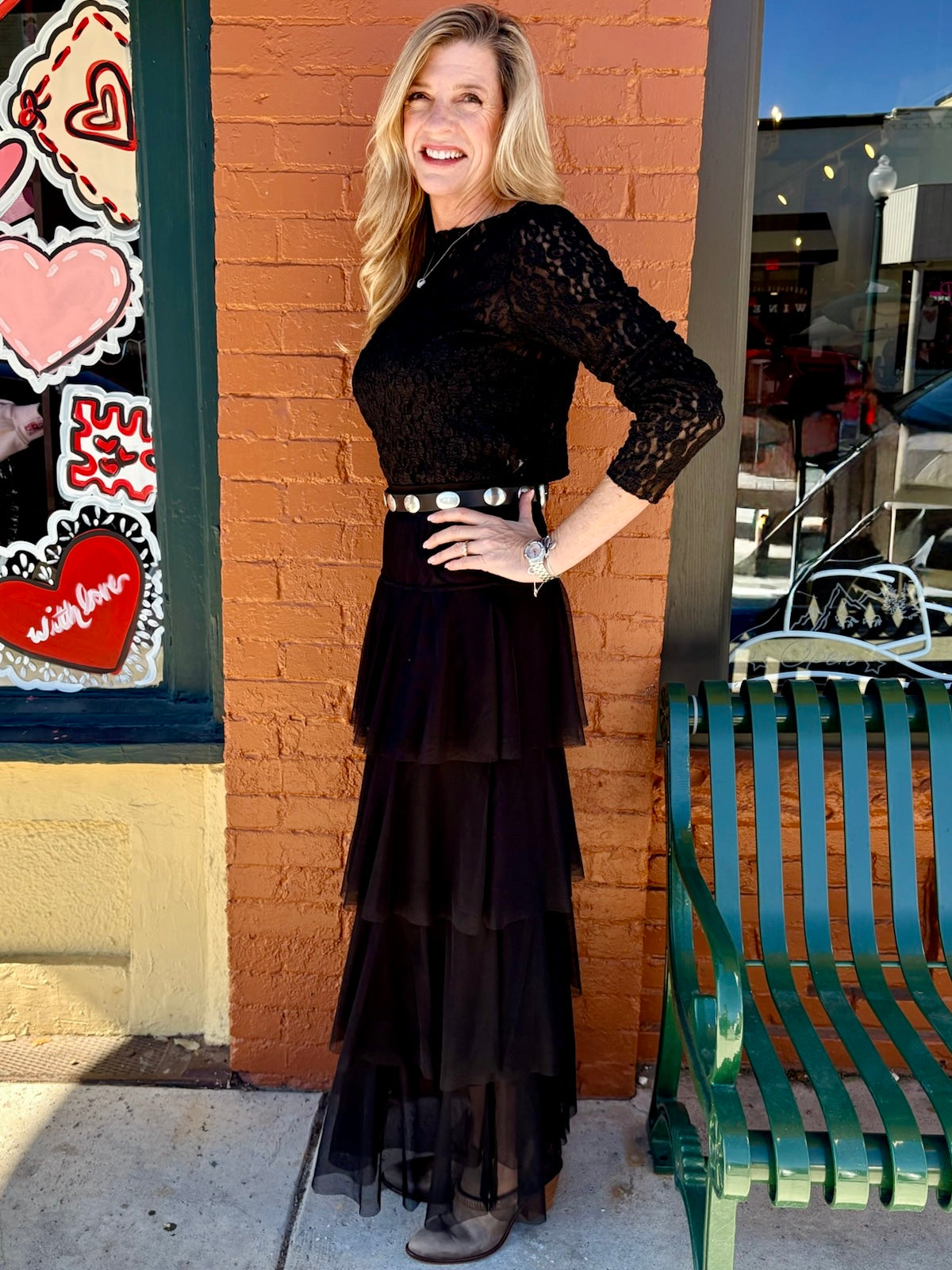 Mesh Tiered Maxi Skirt in black at ooh la la! in Grapevine TX 76051