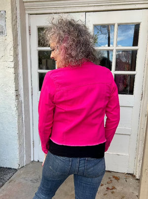 Solid Frayed Denim Jacket in Malibu Pink at ooh la la! in Grapevine TX 76051